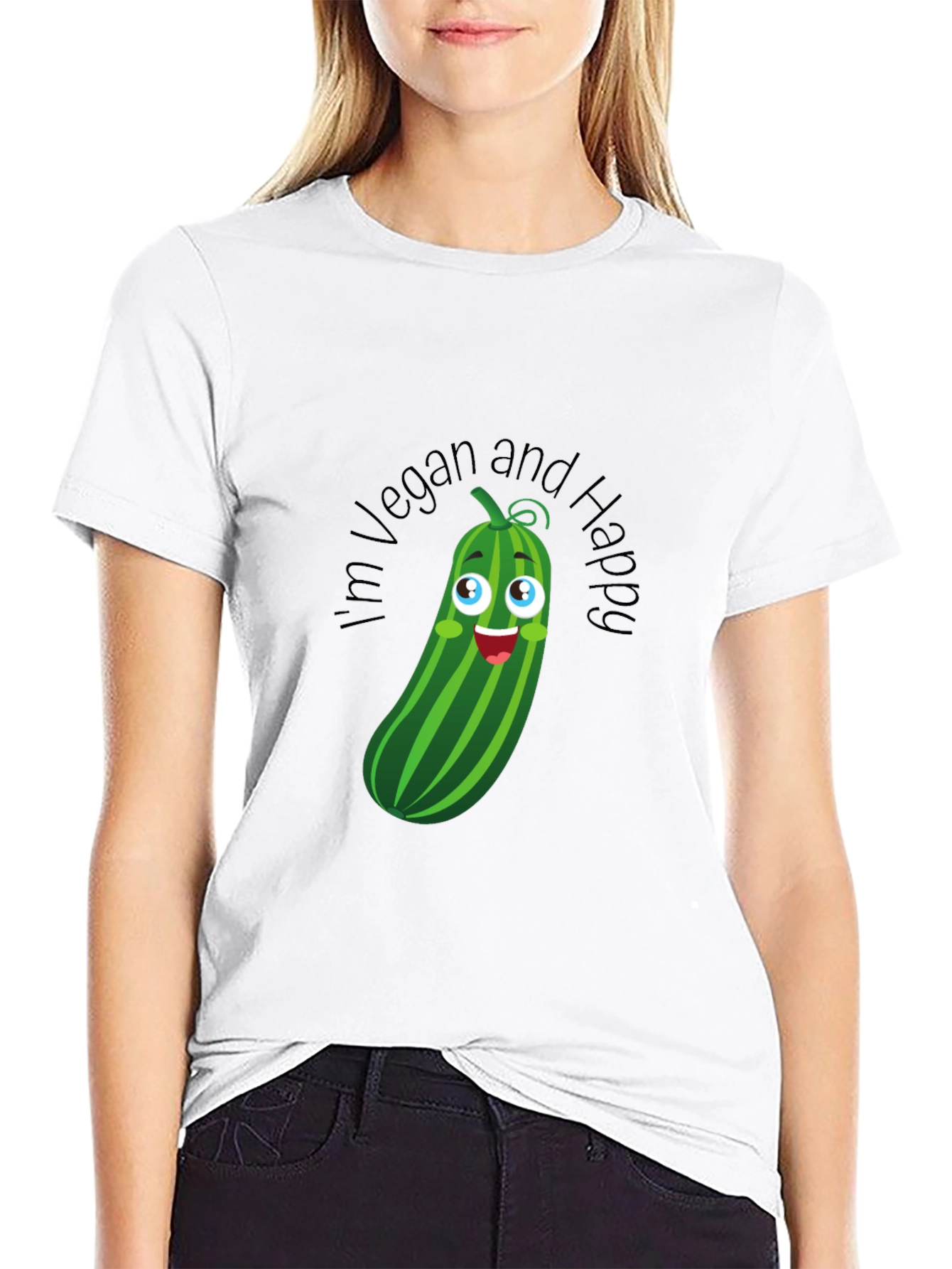Vegan and Happy T-Shirt - Cucumber Graphic Tee