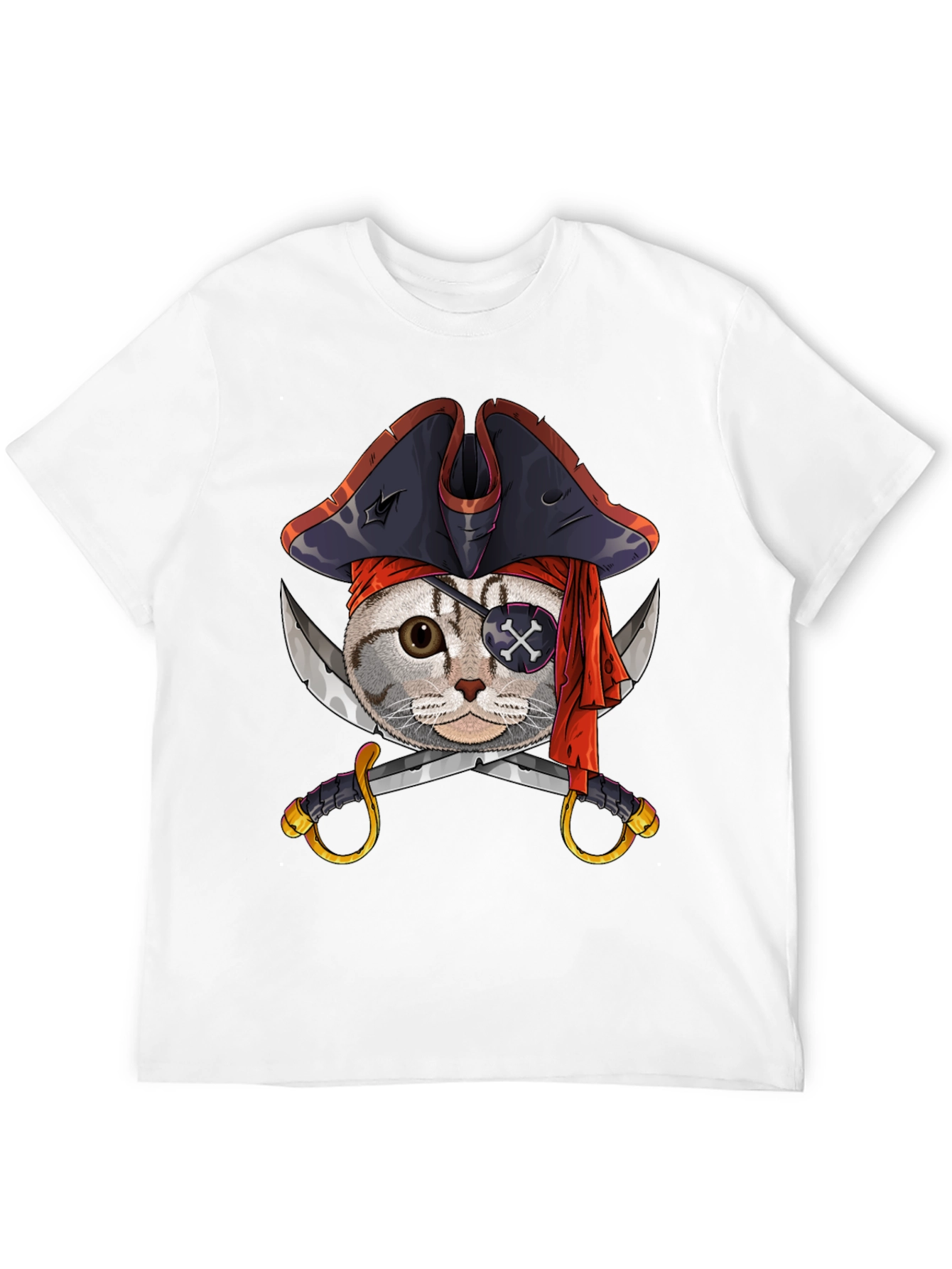 Pirate Cat Graphic Tee - Mens Black Cotton T-Shirt