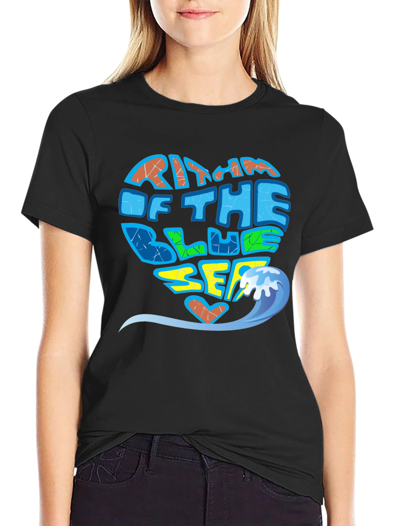 Rhythm of the Blue Sea Black Graphic T-Shirt
