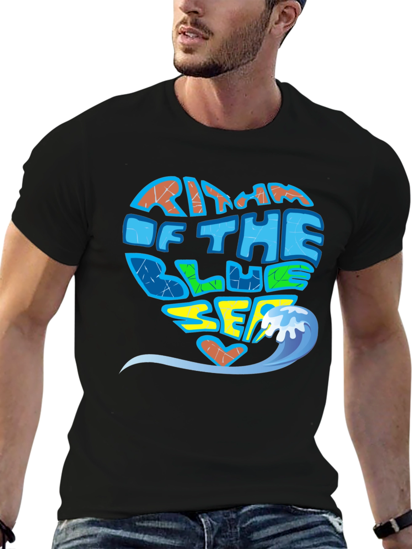 Rhythm of the Blue Sea Black Graphic T-Shirt