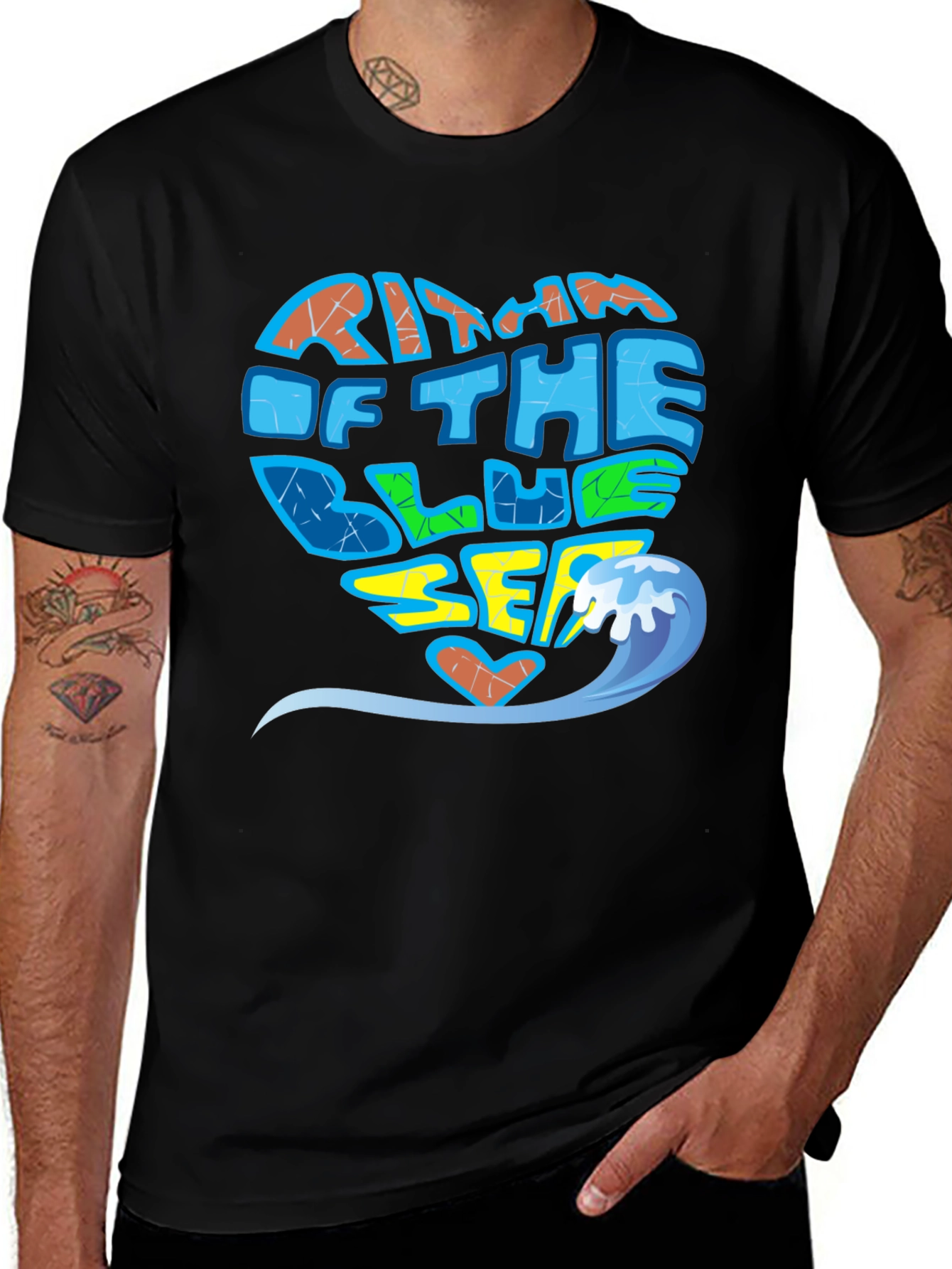 Rhythm of the Blue Sea Black Graphic T-Shirt