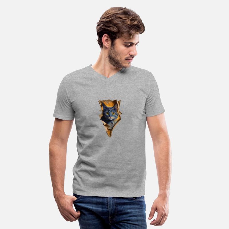 design for a cat emerges from a torn shirt