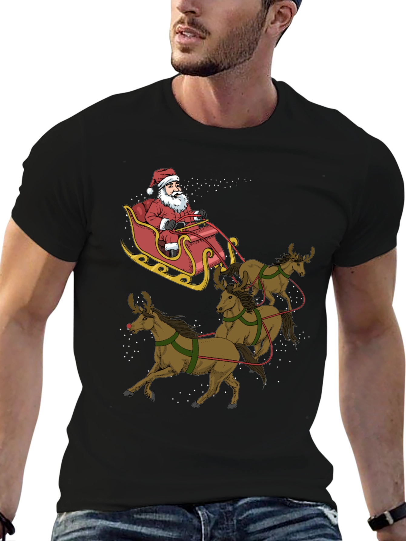 Santas Reindeer Sleigh Ride Graphic Tee