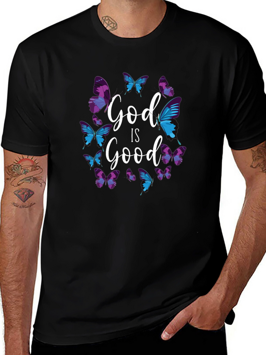 God Is Good Butterfly Graphic Black T-Shirt