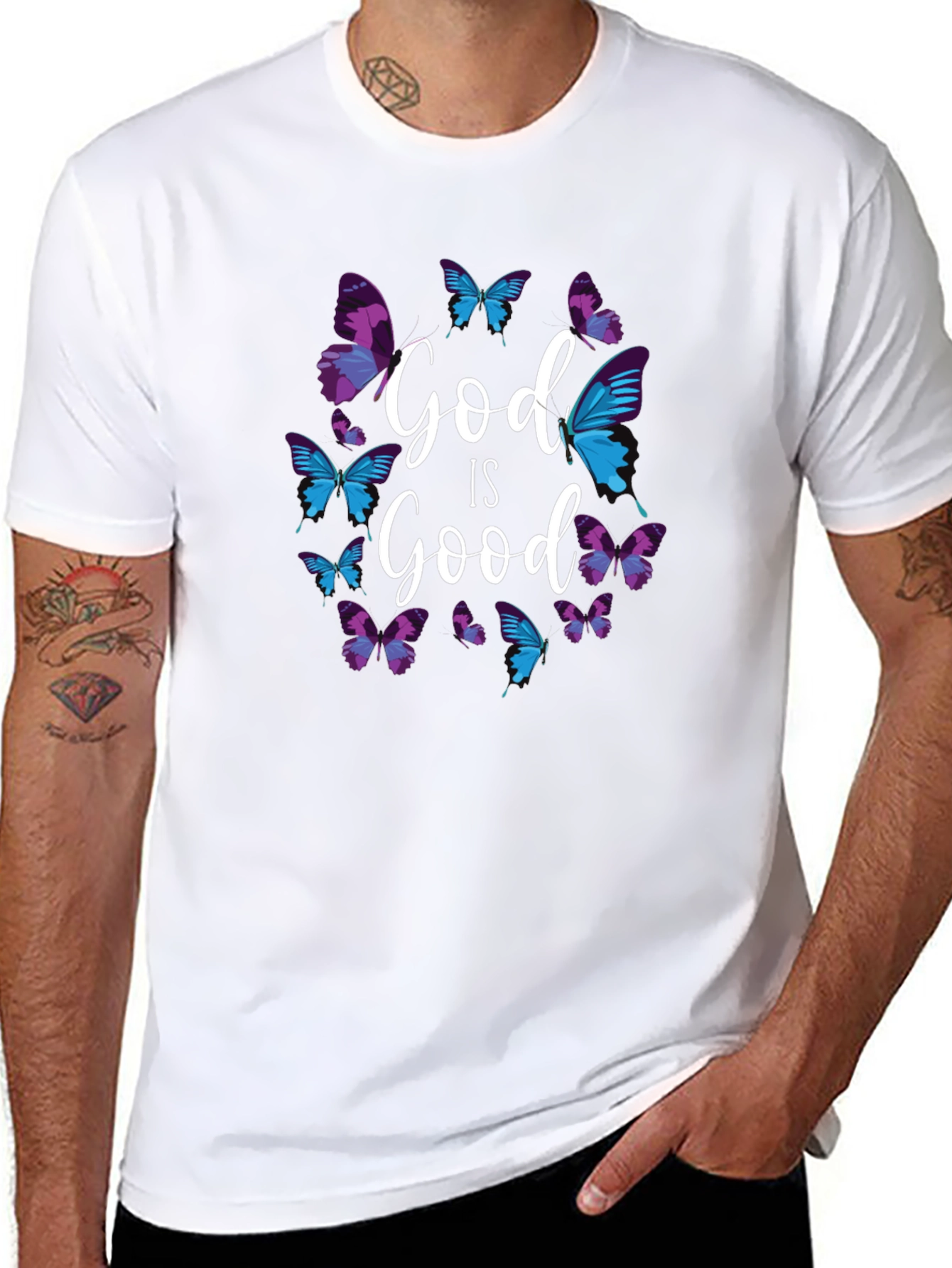 God Is Good Butterfly Graphic Black T-Shirt