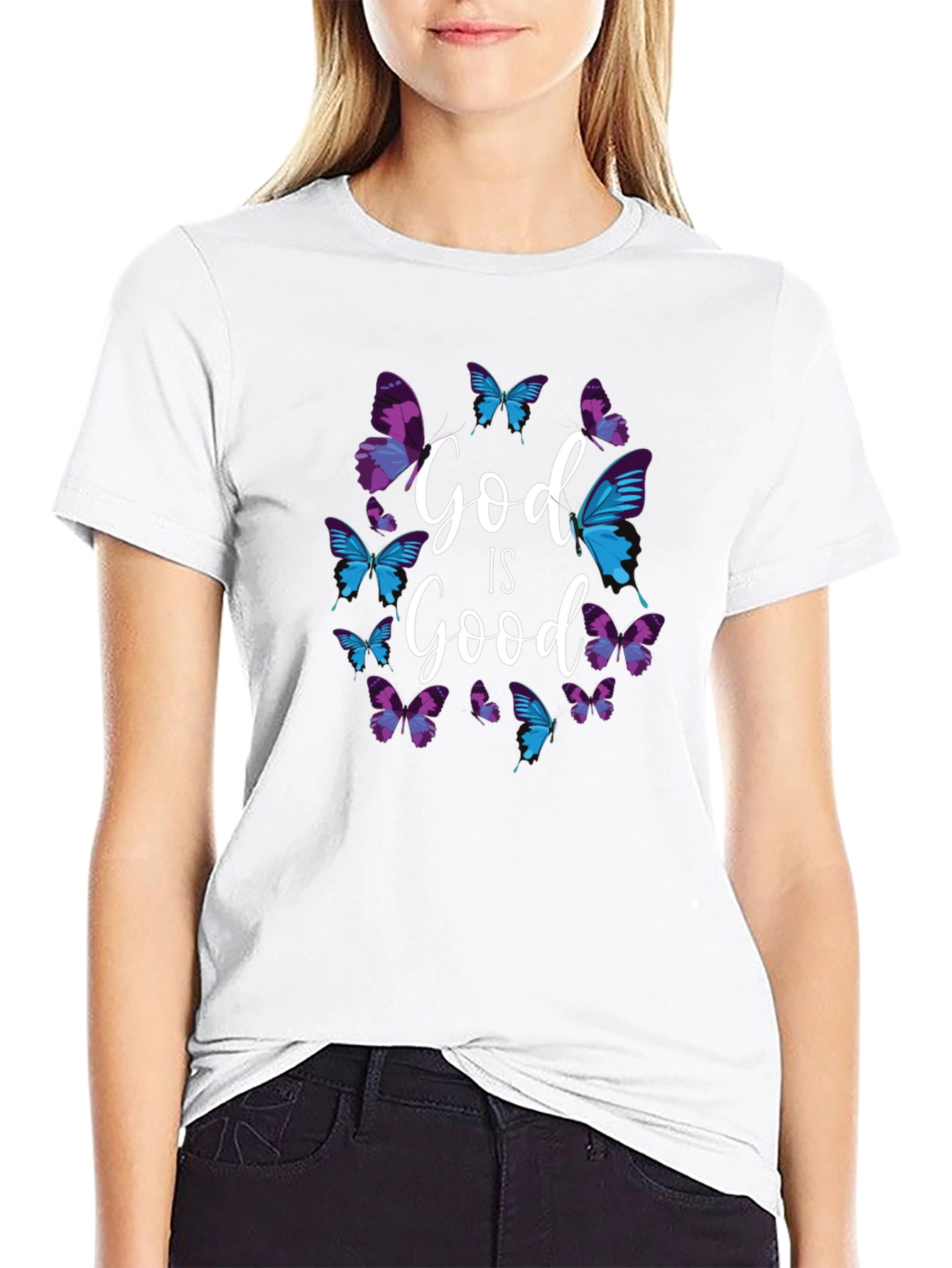God Is Good Butterfly Graphic Black T-Shirt