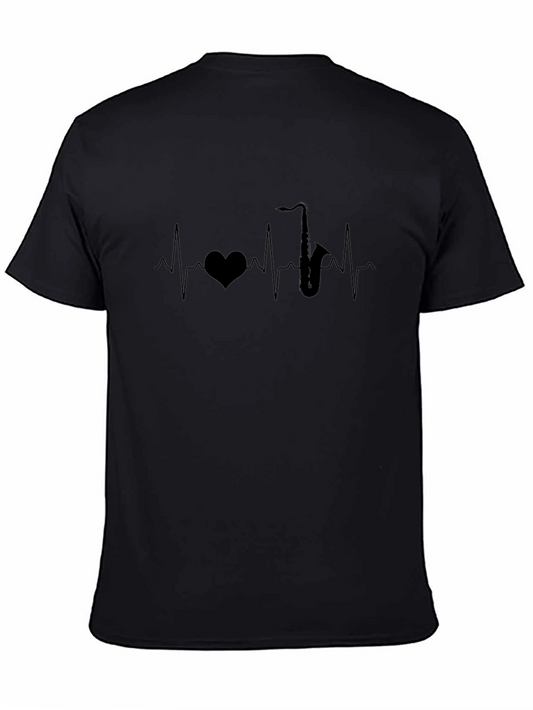 Heartbeat Saxophone Graphic Tee - Musicians Black T-Shirt