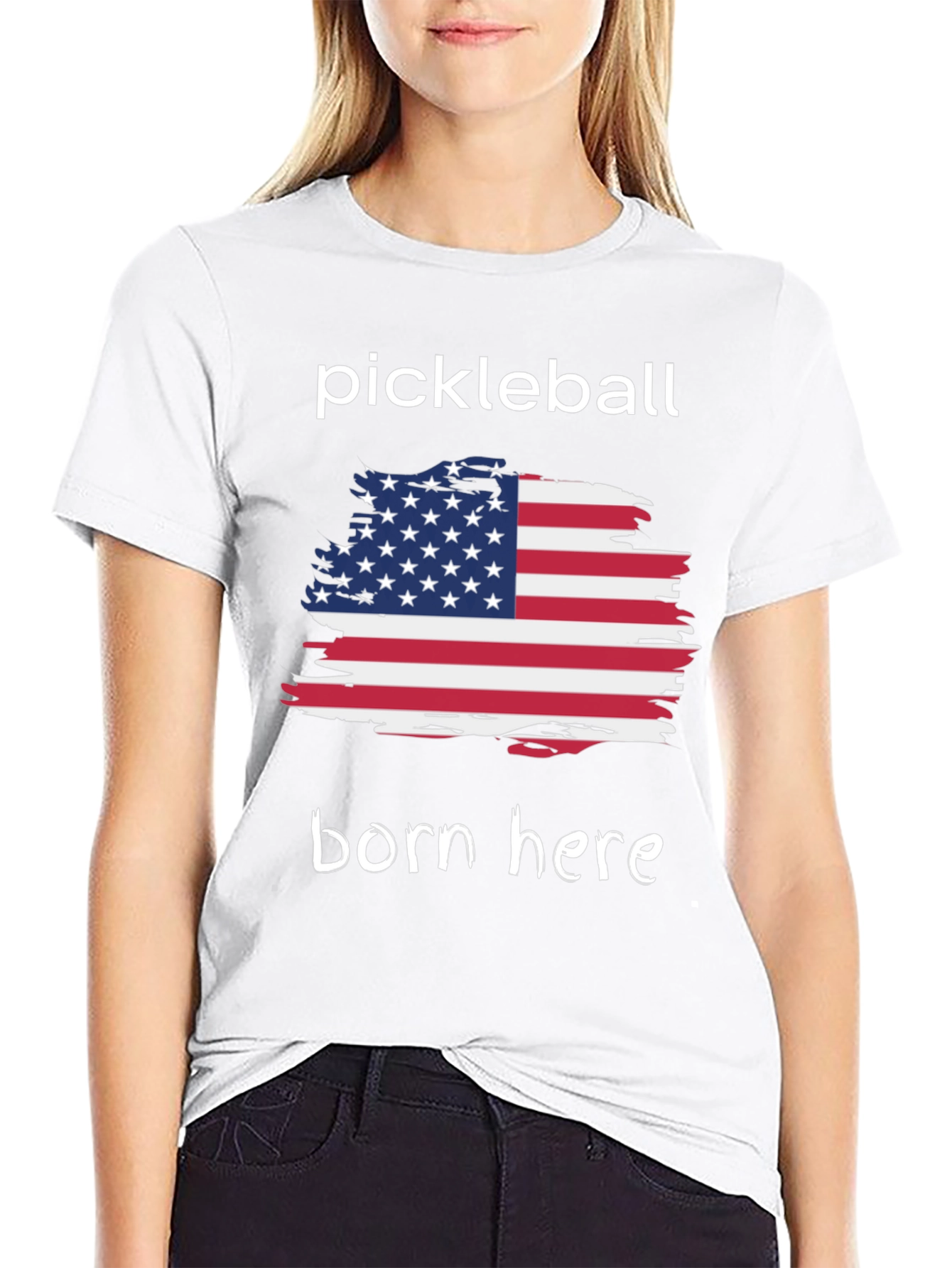 Pickleball Born Here USA Flag Graphic Tee