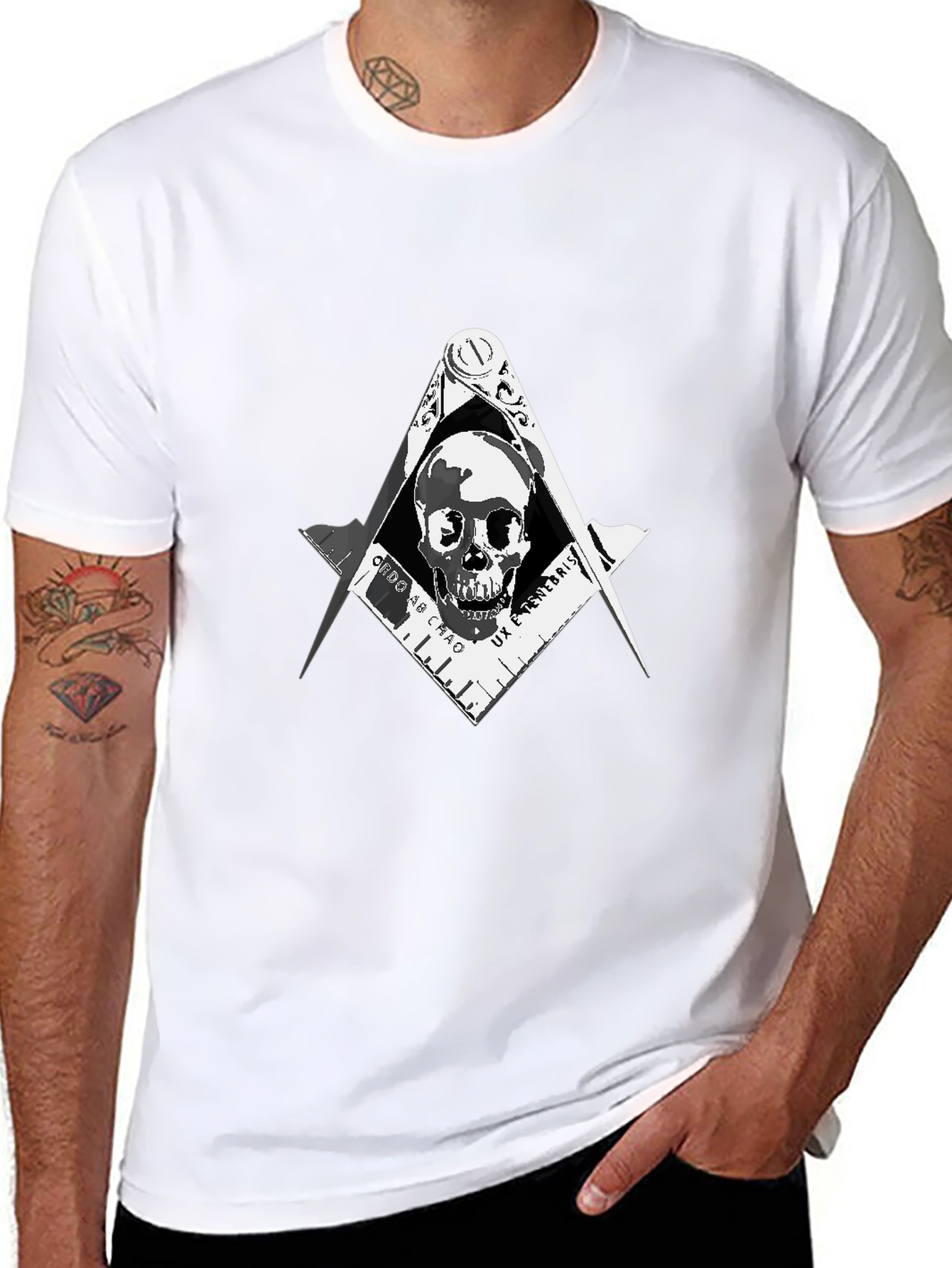 Skull & Compass T-Shirt - Dark Freemason Style