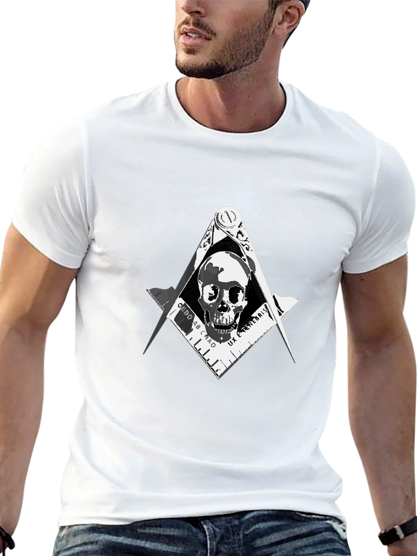 Skull & Compass T-Shirt - Dark Freemason Style