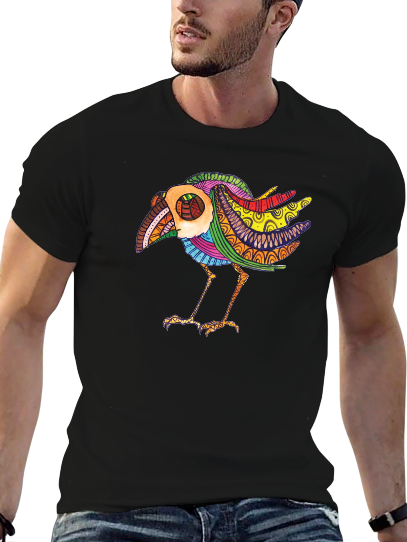 Abstract Bird Graphic Black Tee