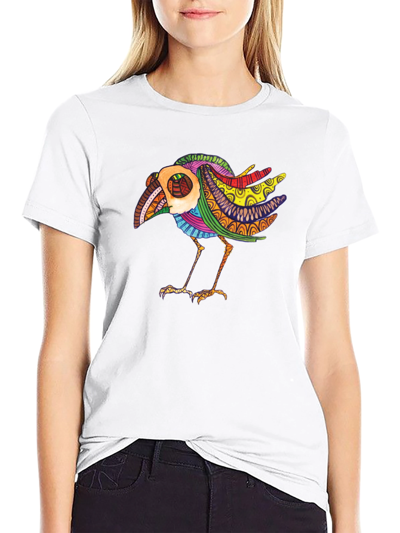 Abstract Bird Graphic Black Tee