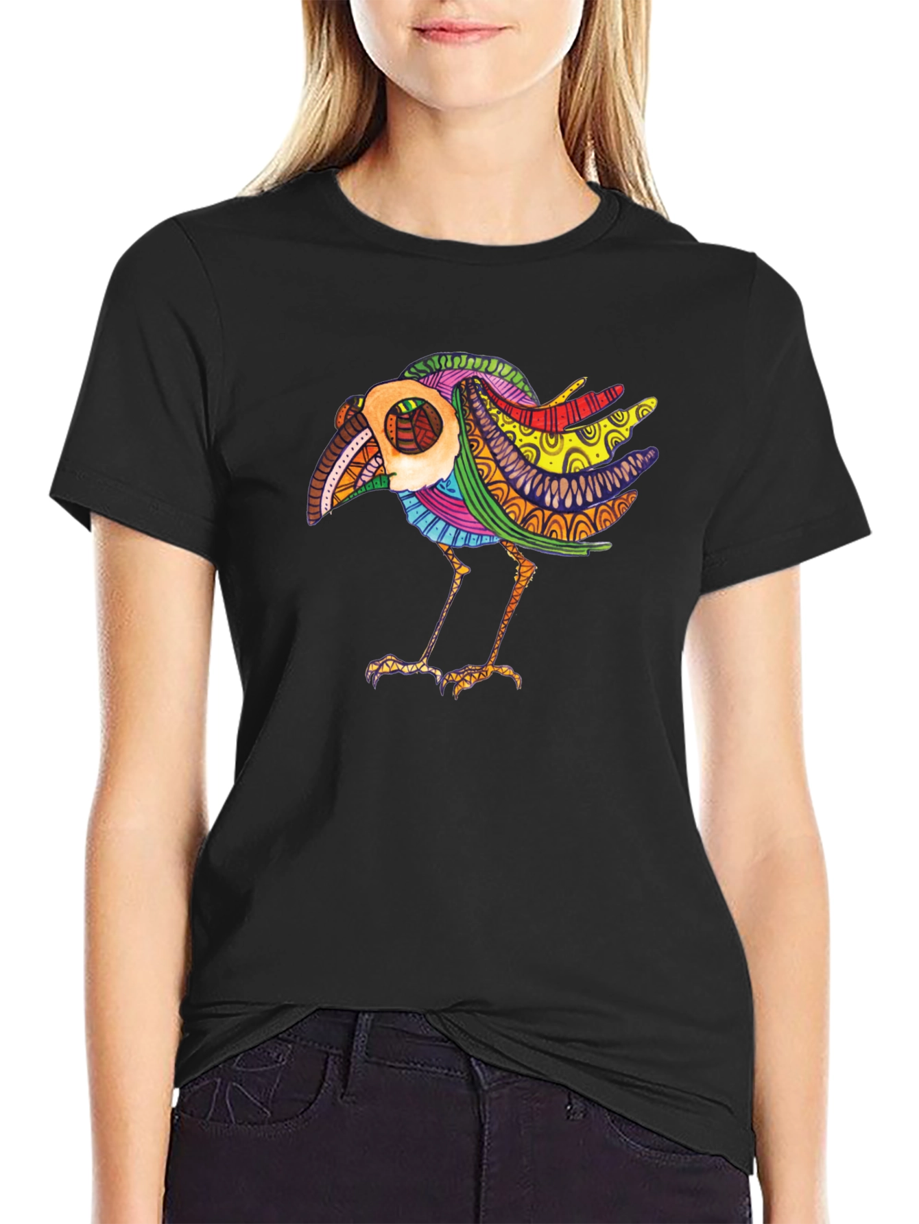 Abstract Bird Graphic Black Tee