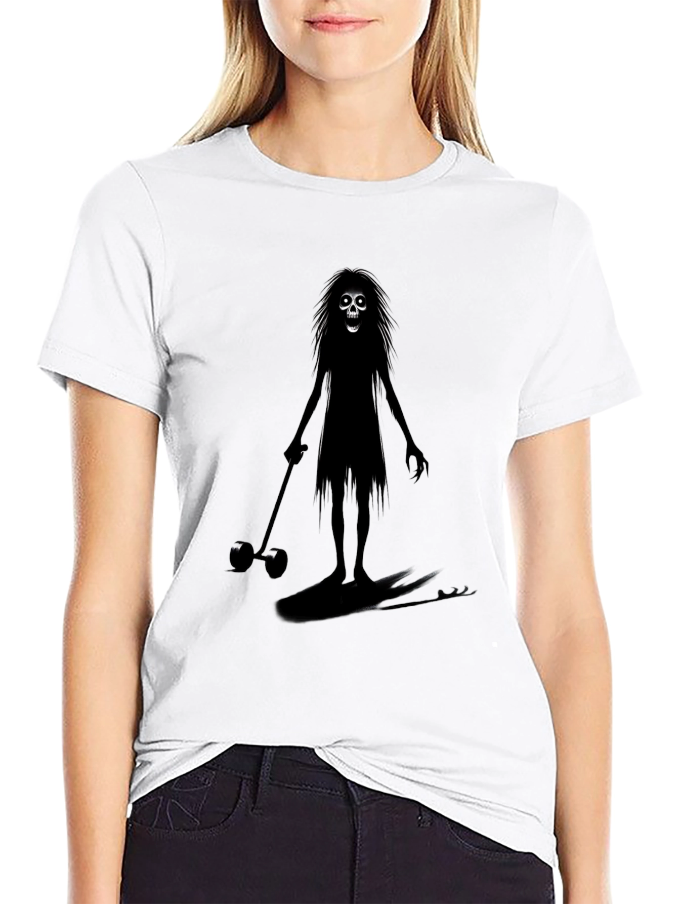 Creepy Skeleton on Skis Black T-Shirt
