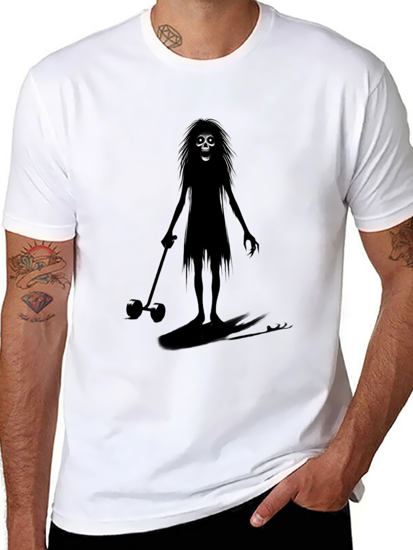 Creepy Skeleton on Skis Black T-Shirt