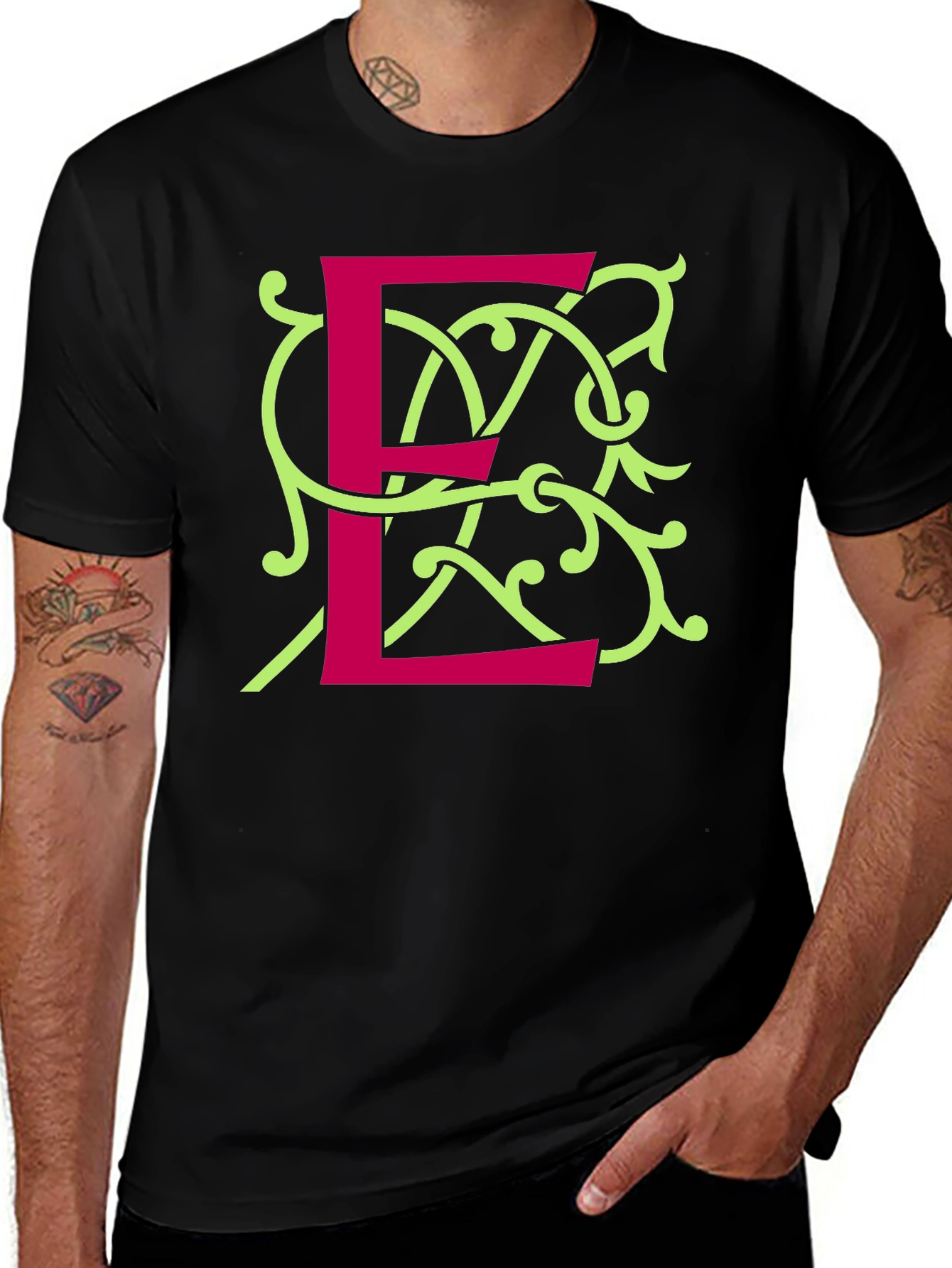 Letter E Graphic Tee - Stylish Black T-Shirt