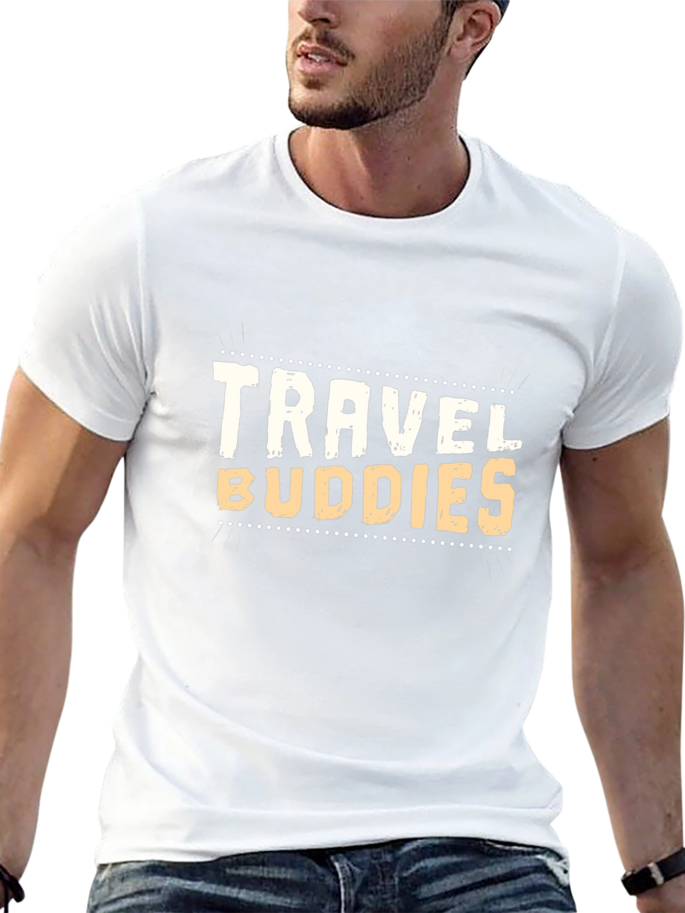 Travel Buddies Black Crew Neck T-Shirt