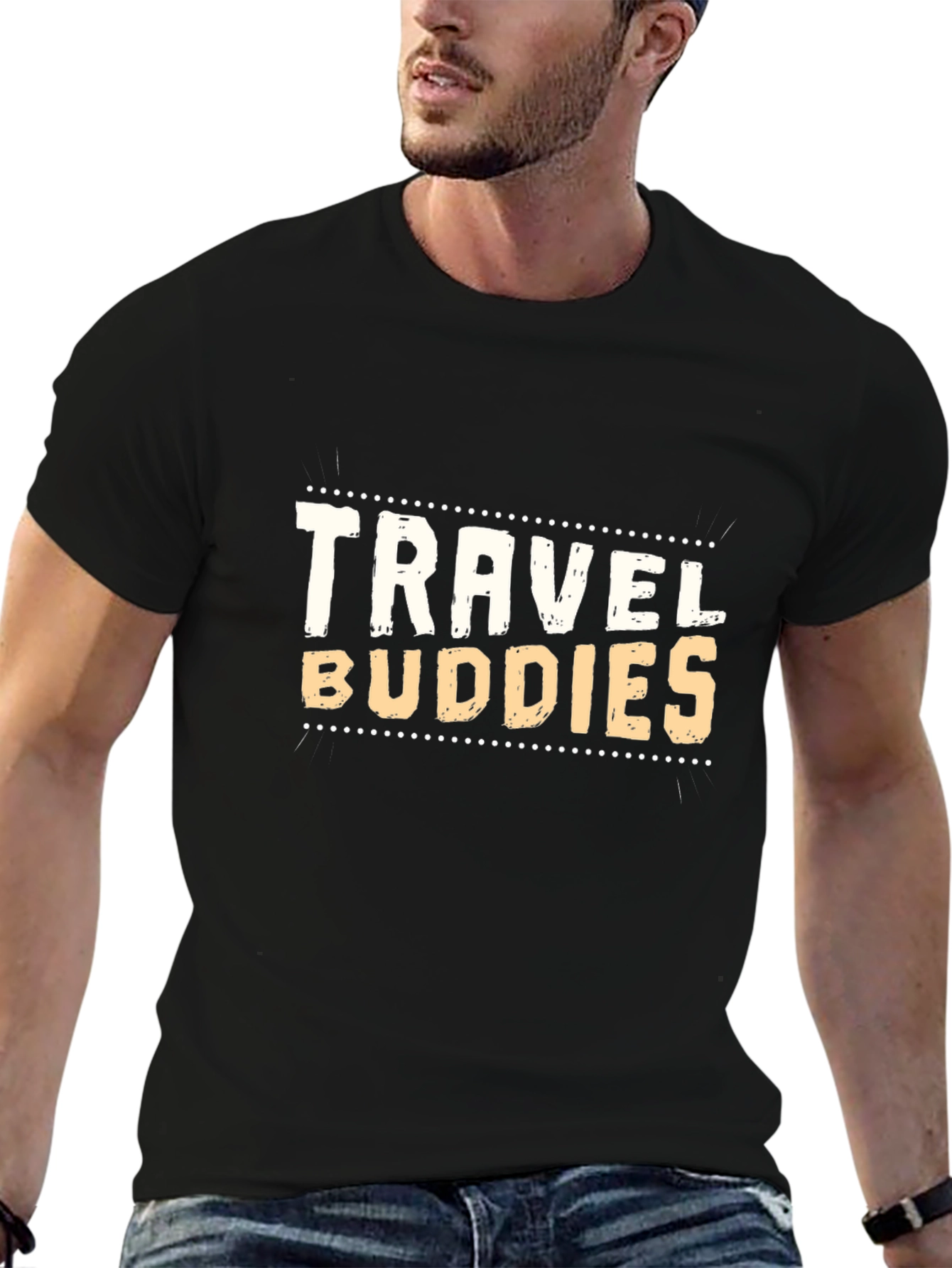 Travel Buddies Black Crew Neck T-Shirt