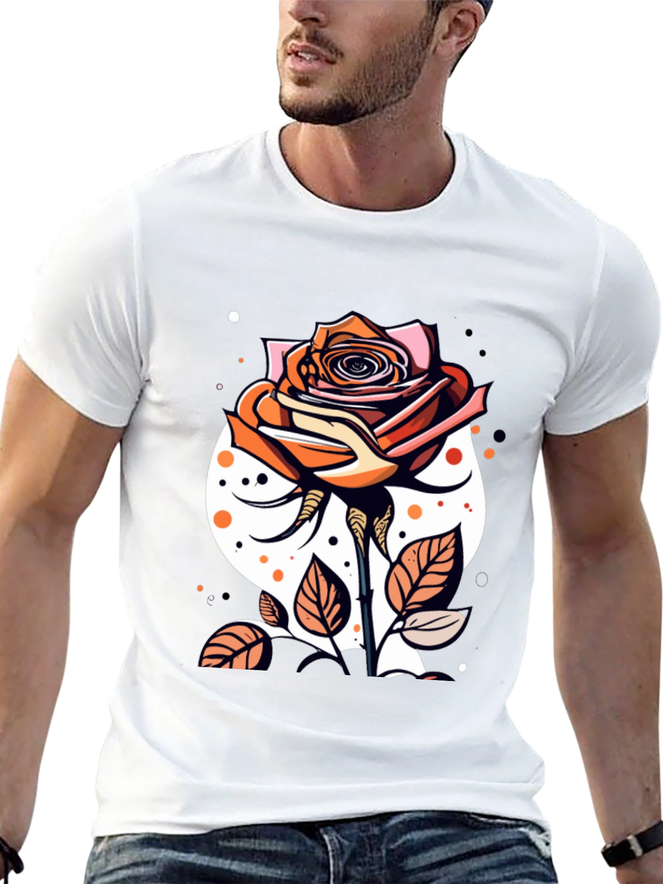 Rose Graphic Tee - Stylish Mens Black T-Shirt