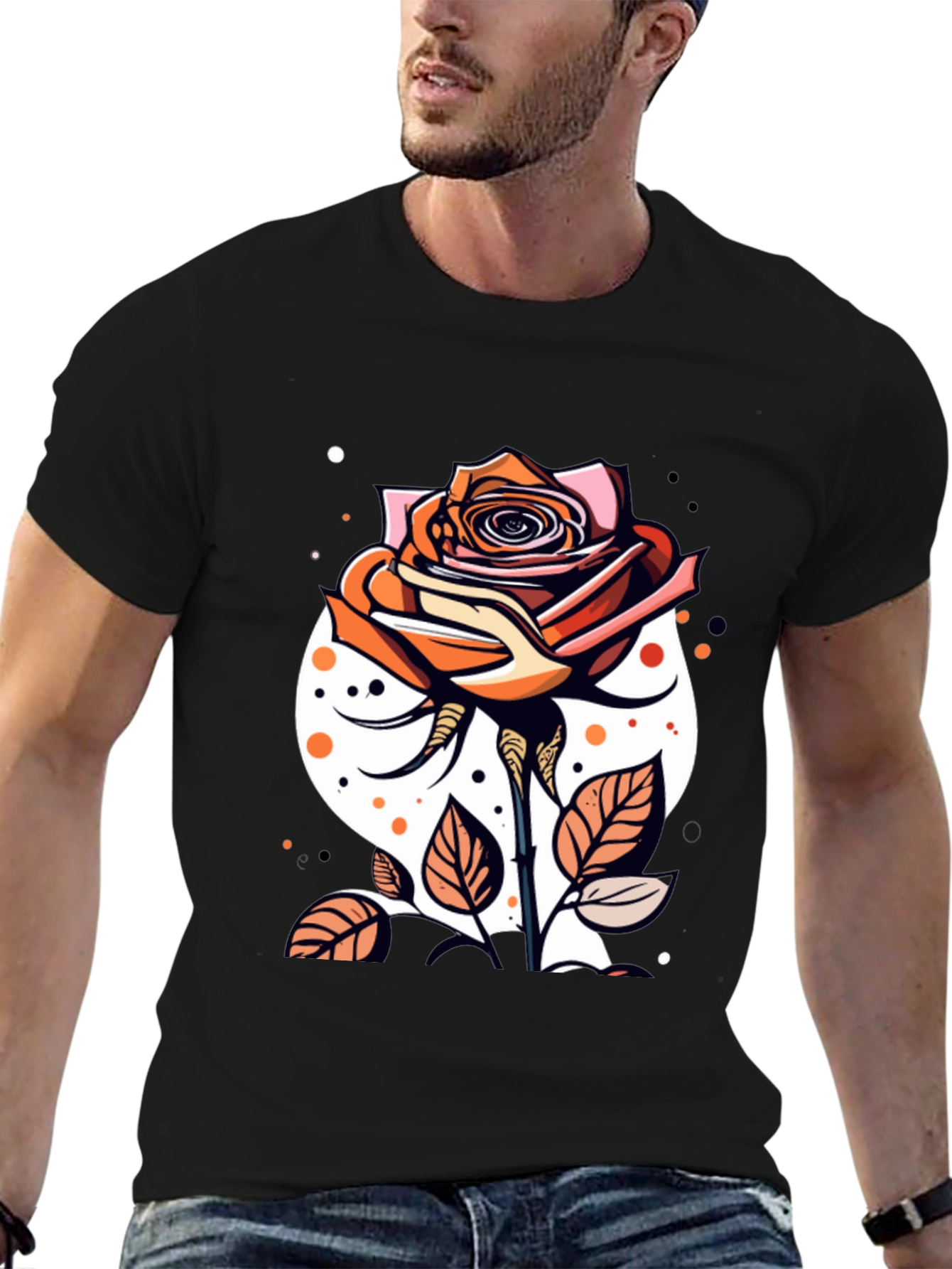 Rose Graphic Tee - Stylish Mens Black T-Shirt
