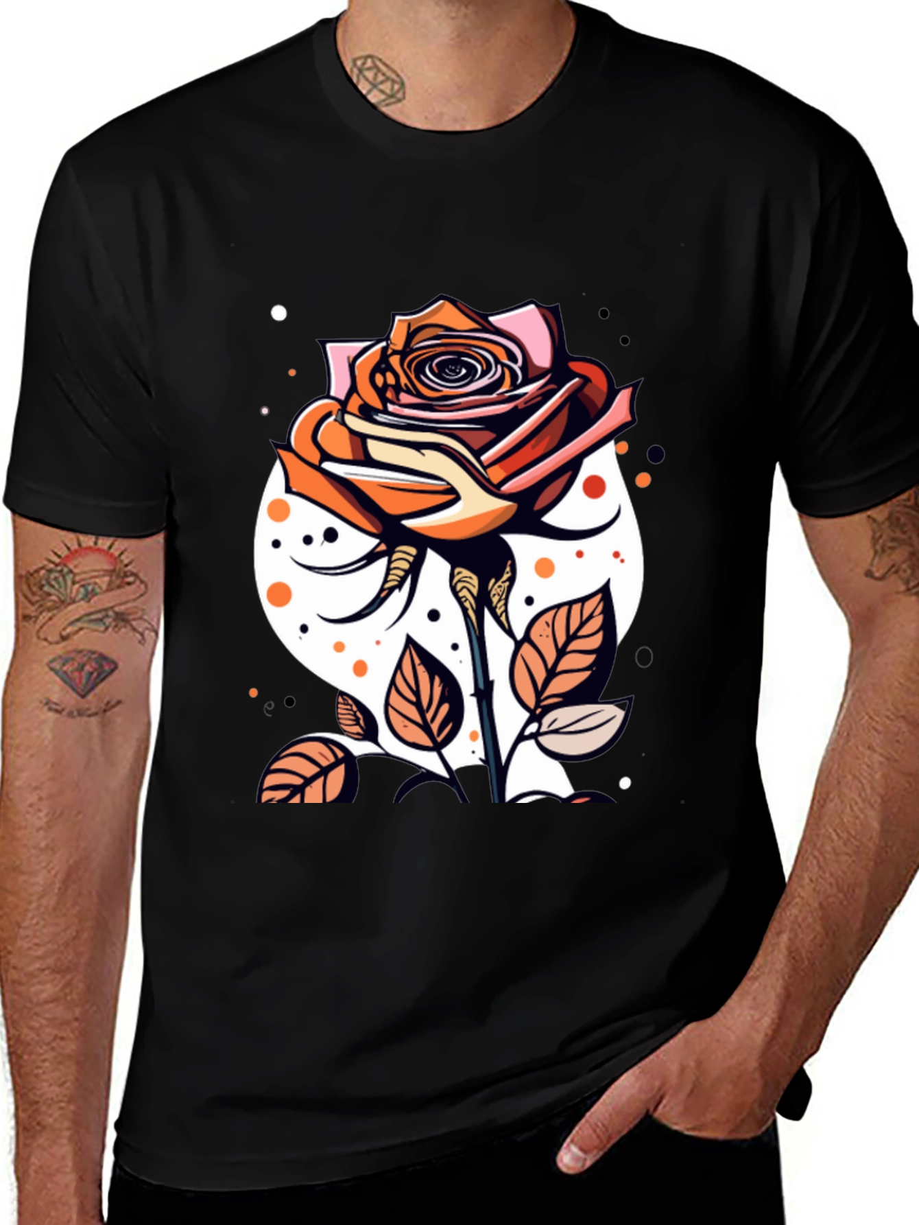Rose Graphic Tee - Stylish Mens Black T-Shirt