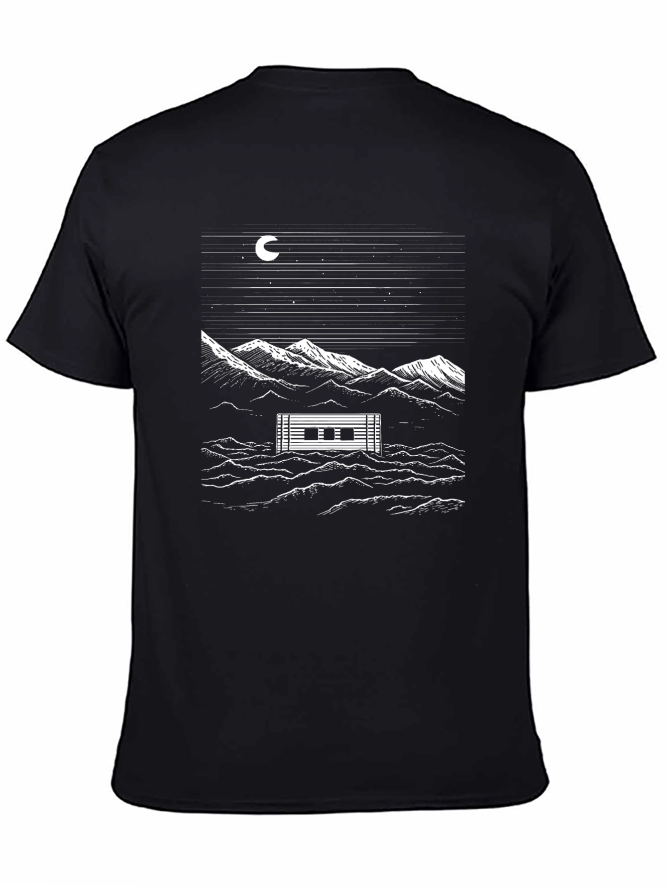 Black Graphic Tee - Cabin by Moonlight