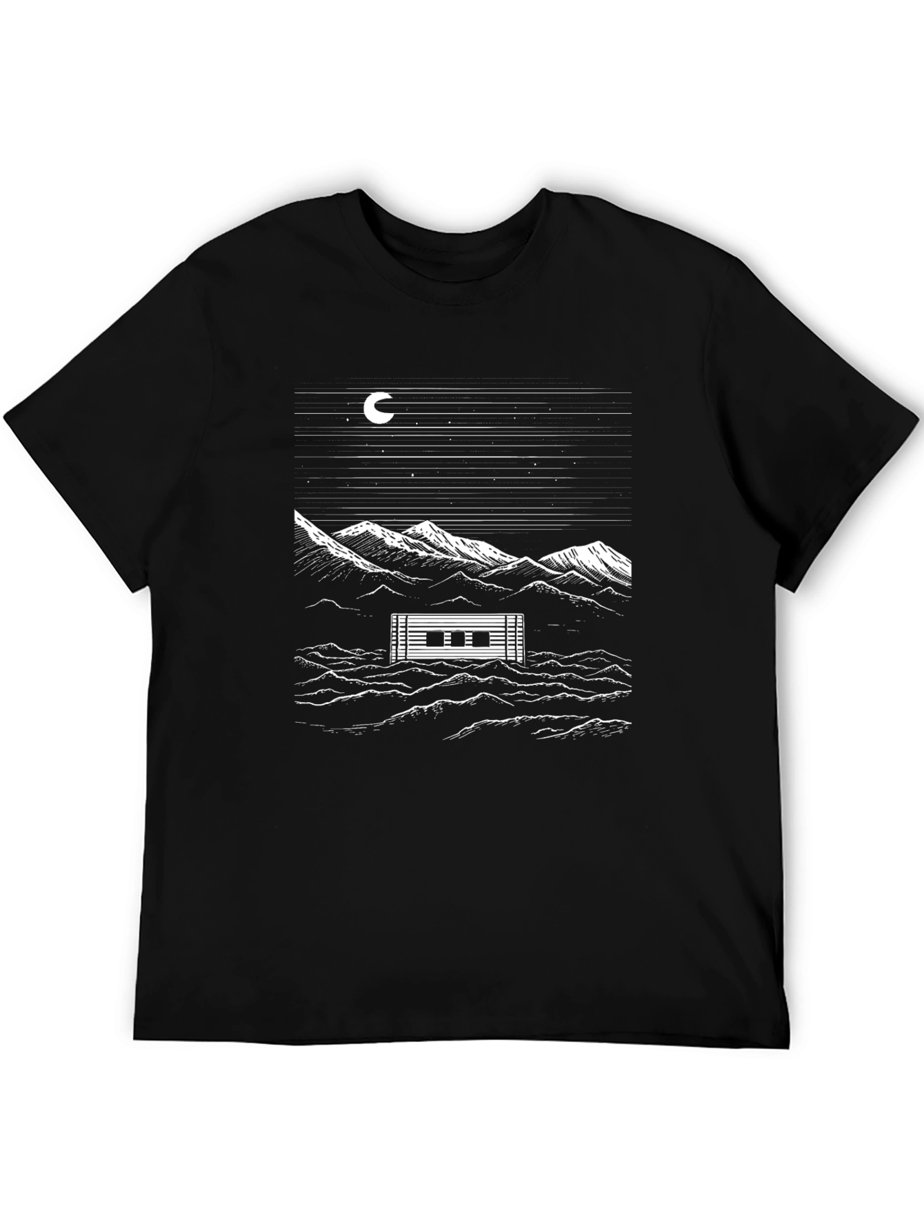 Black Graphic Tee - Cabin by Moonlight