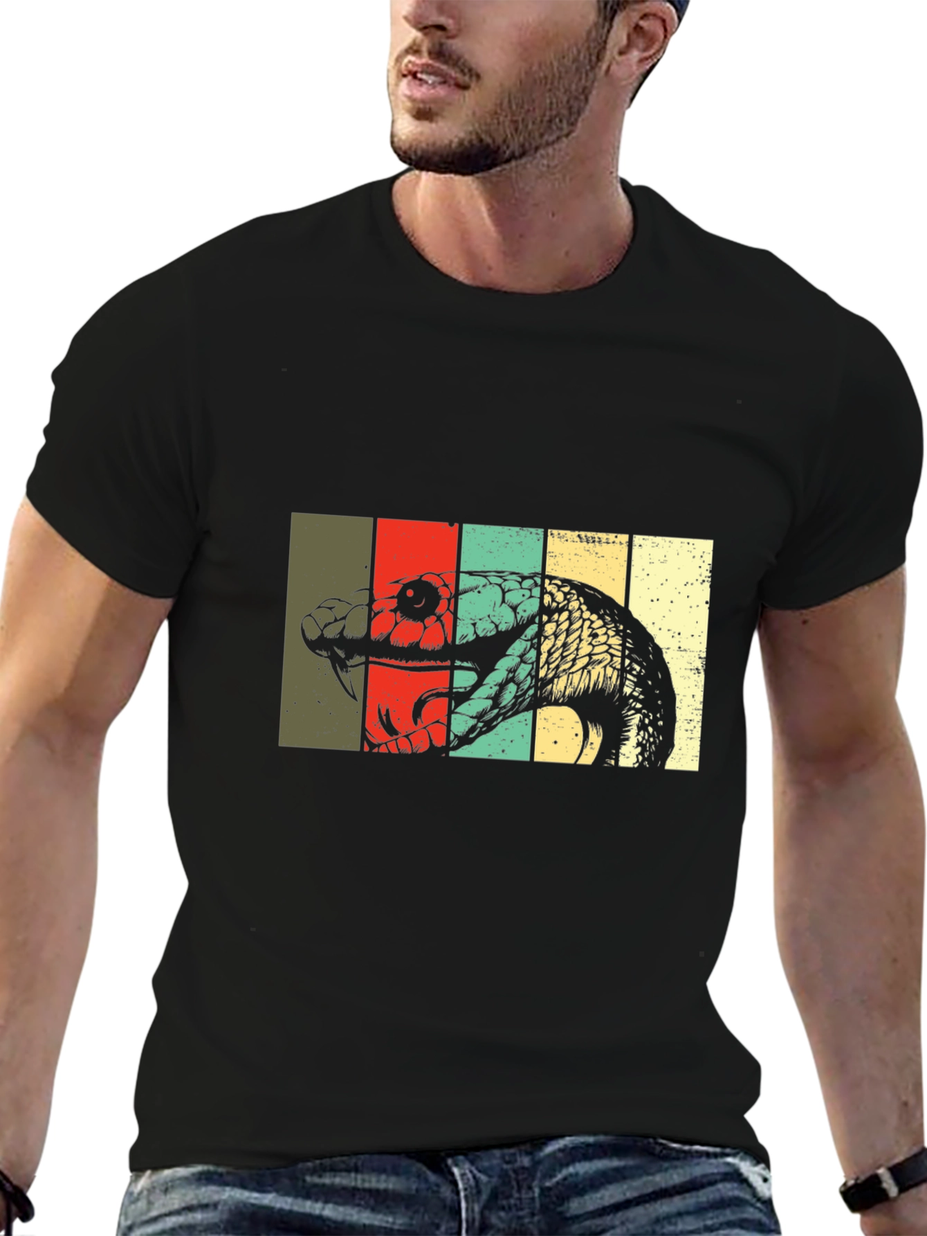 Retro Snake Graphic Tee - Stylish Mens Casual Wear