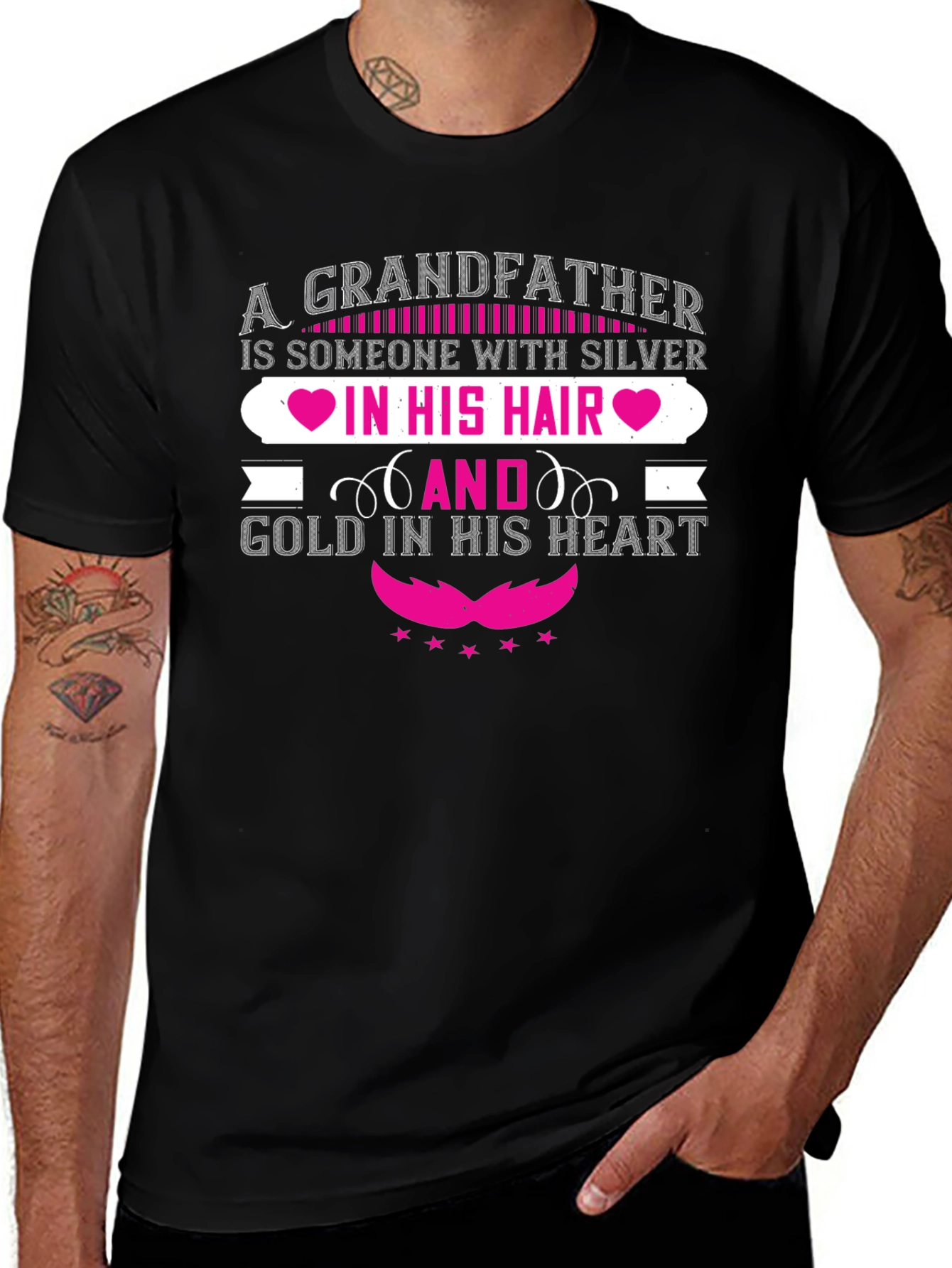 Grandfather Silver Hair Gold Heart T-Shirt
