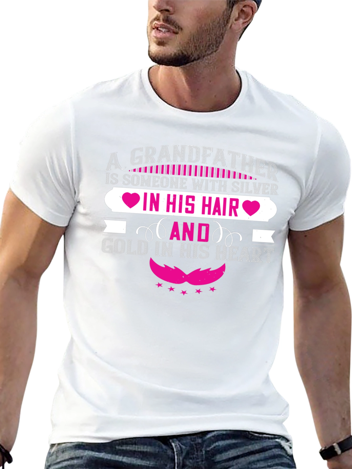 Grandfather Silver Hair Gold Heart T-Shirt