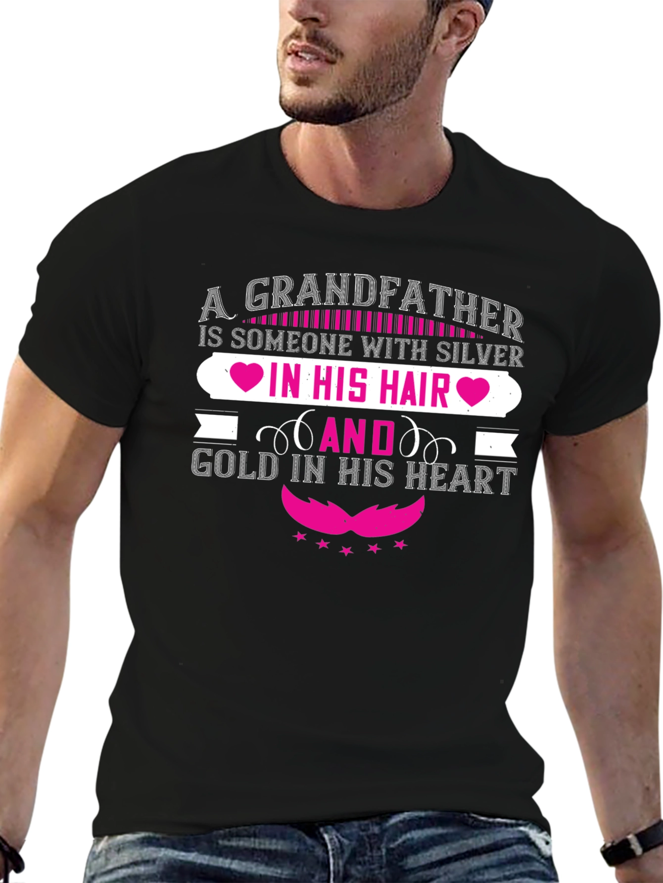 Grandfather Silver Hair Gold Heart T-Shirt