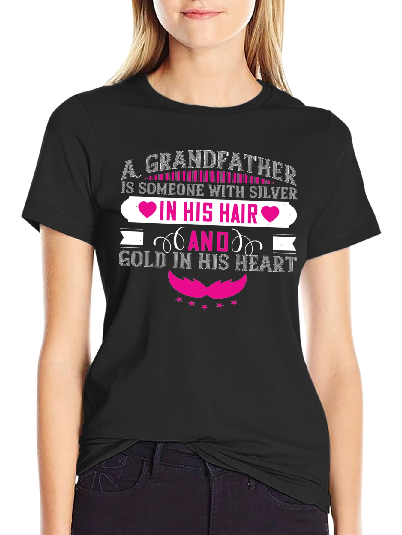 Grandfather Silver Hair Gold Heart T-Shirt