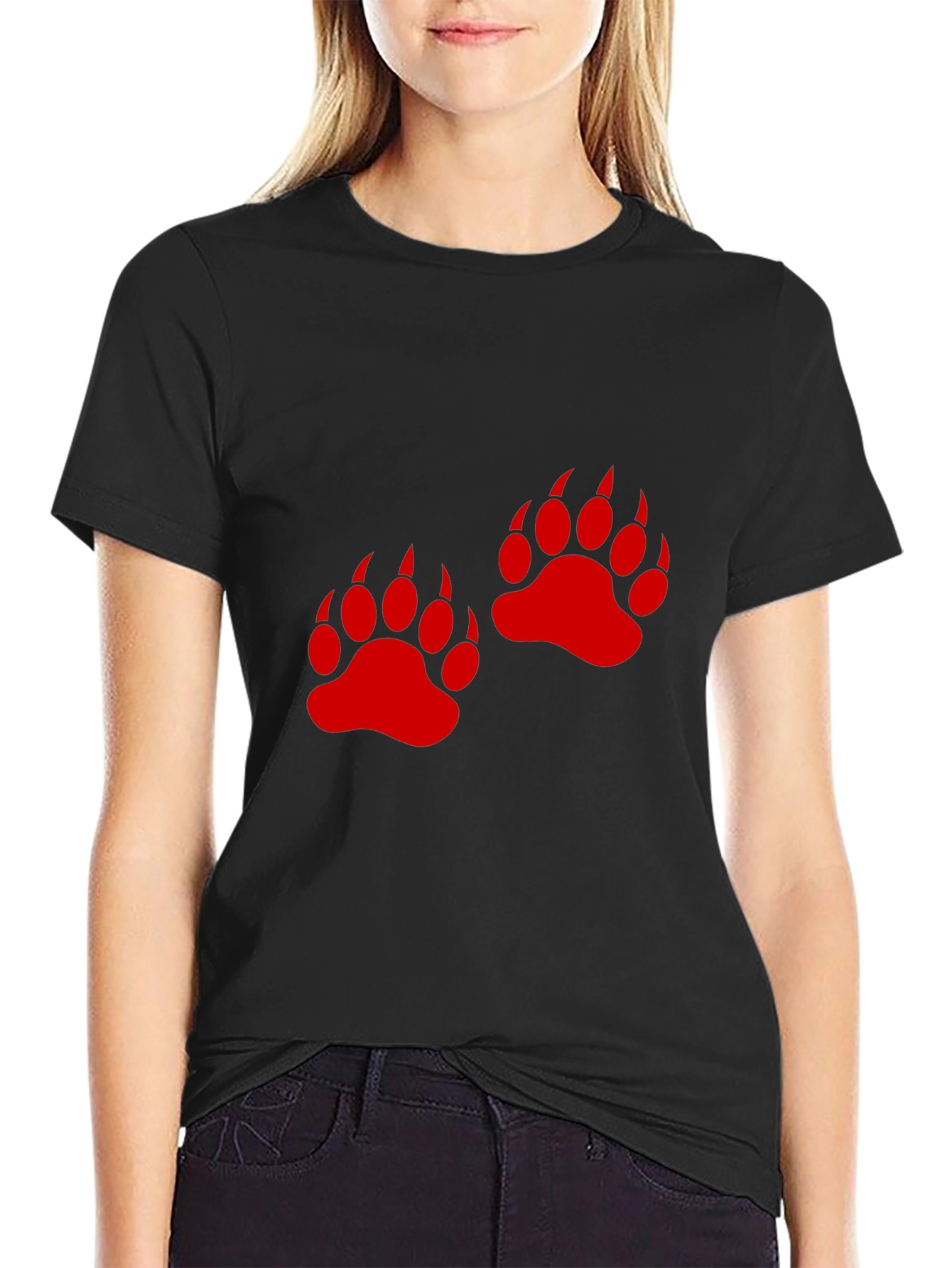 Bear Paw Print Graphic Tee - Casual Black T-Shirt