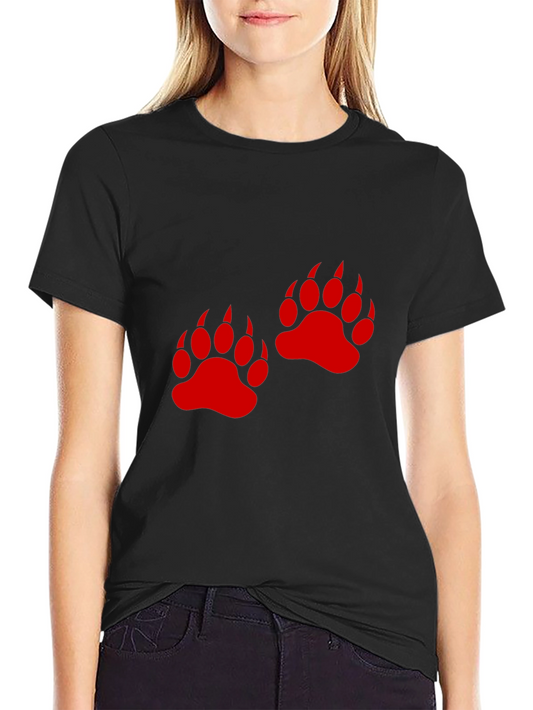 Bear Paw Print Graphic Tee - Casual Black T-Shirt