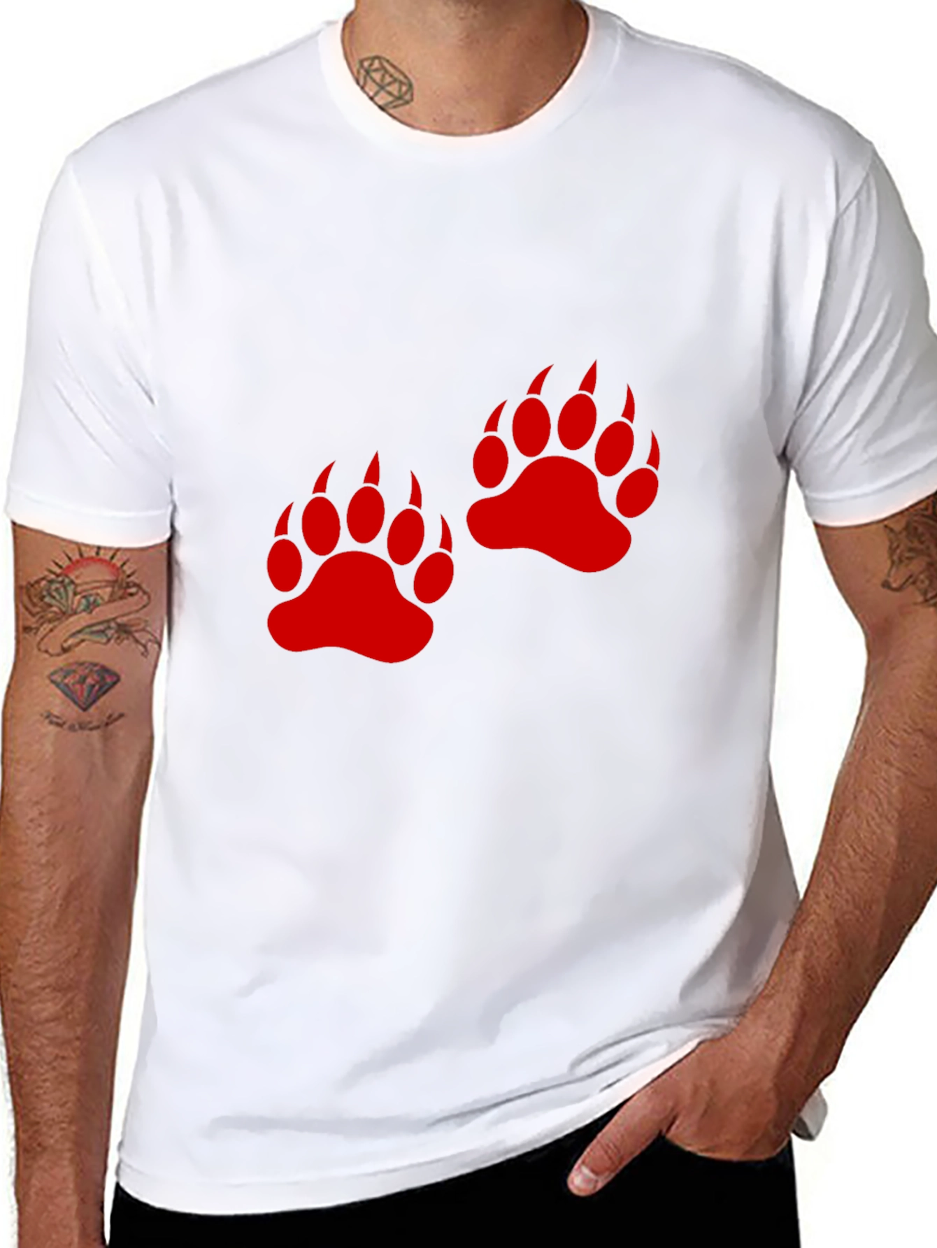 Bear Paw Print Graphic Tee - Casual Black T-Shirt