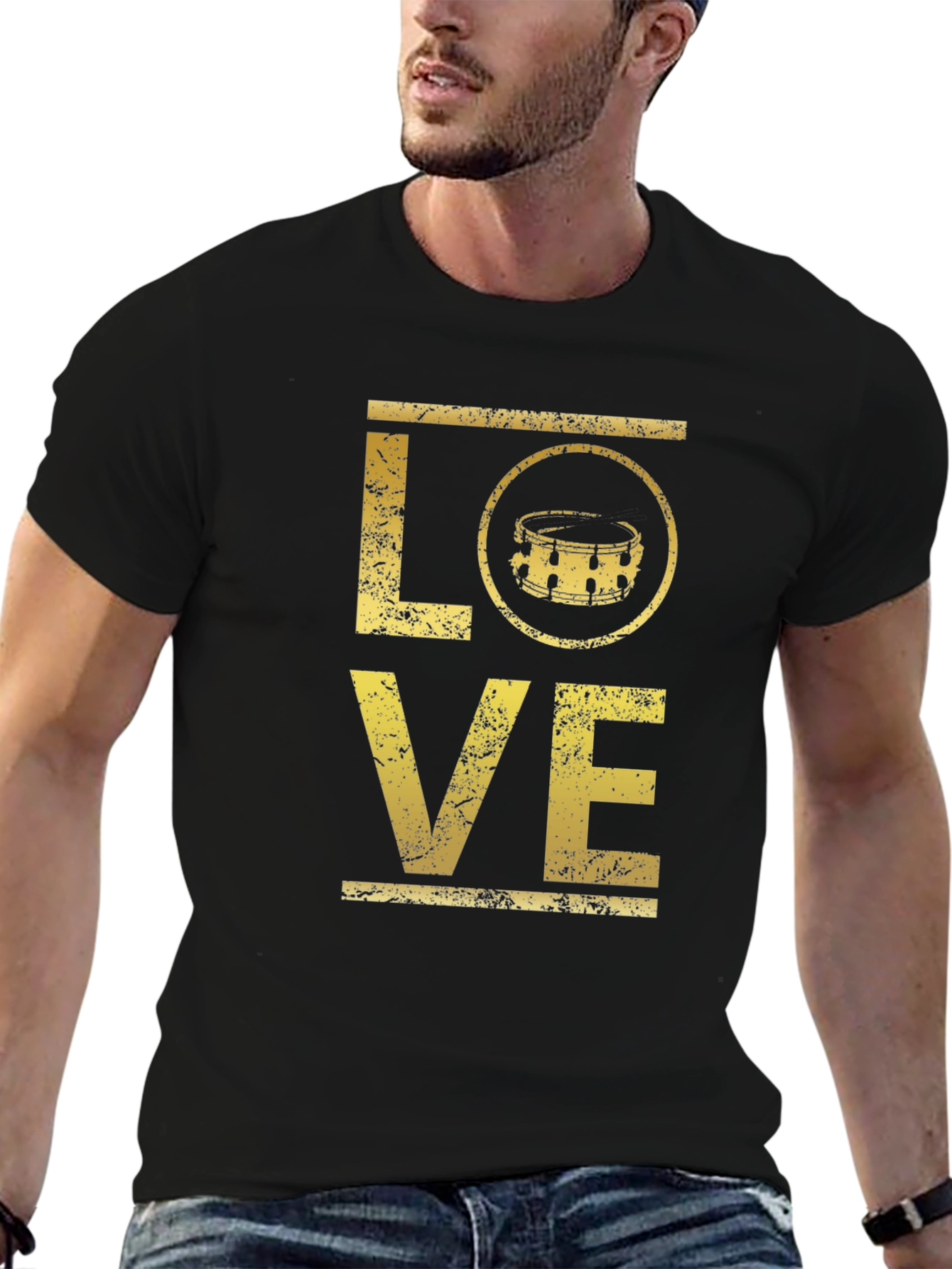 Love Drums Graphic Tee - Black Cotton T-Shirt