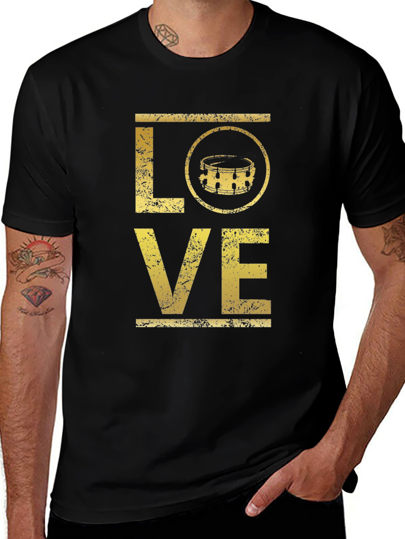 Love Drums Graphic Tee - Black Cotton T-Shirt