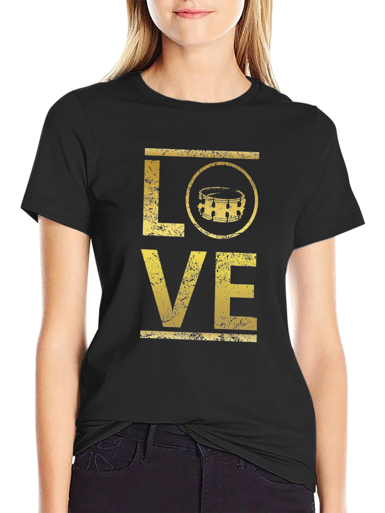 Love Drums Graphic Tee - Black Cotton T-Shirt