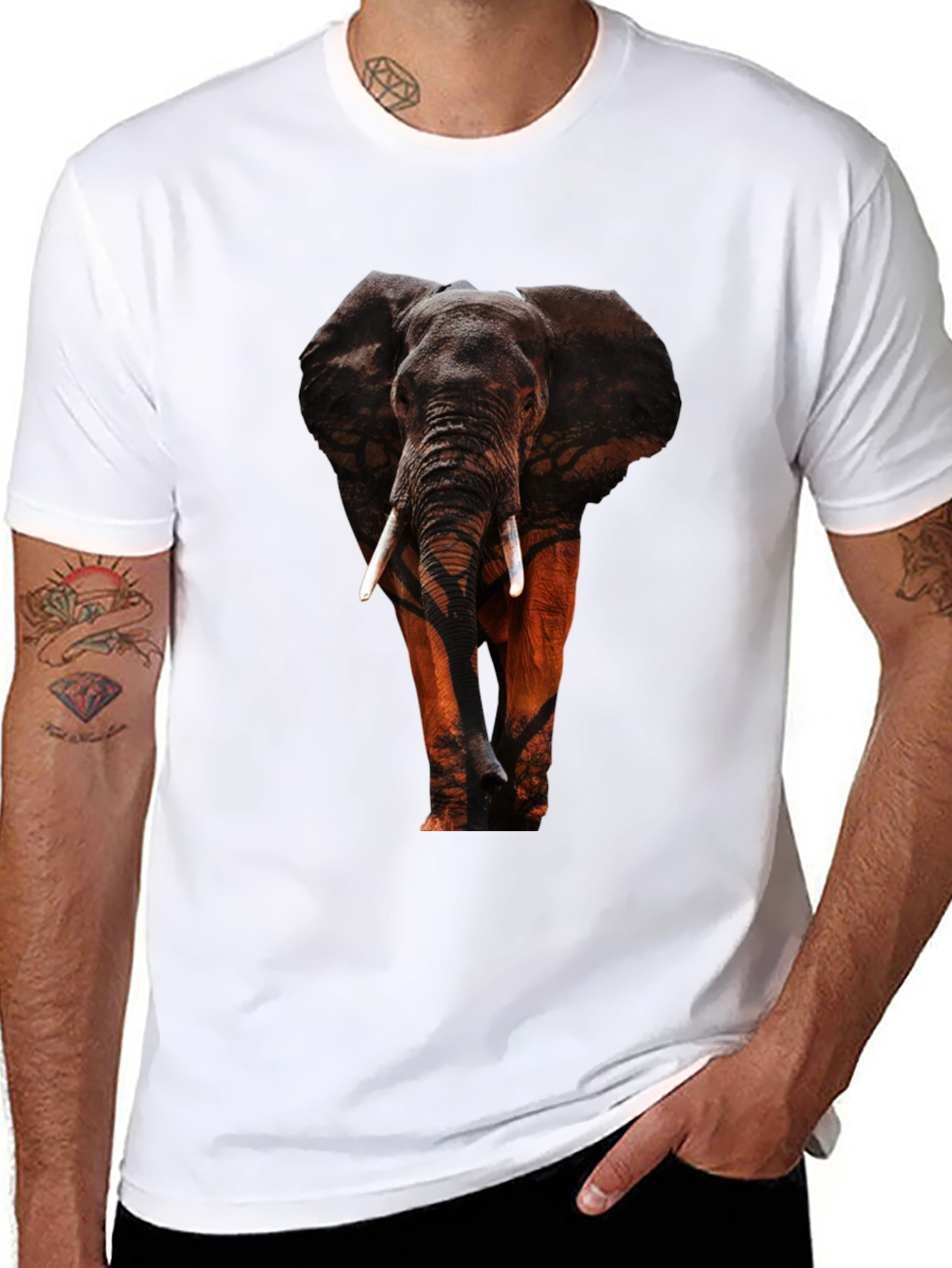 Black Elephant Graphic Tee - Wildlife Design