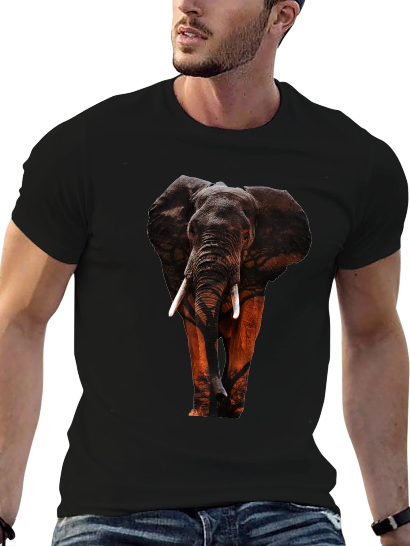 Black Elephant Graphic Tee - Wildlife Design