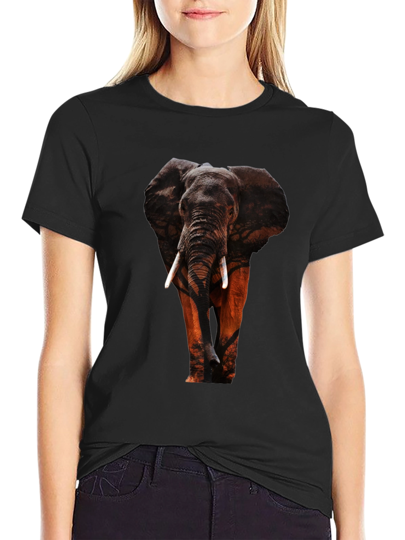 Black Elephant Graphic Tee - Wildlife Design