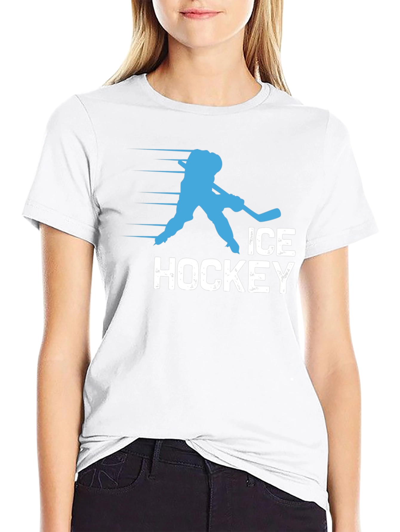 Ice Hockey Graphic Tee - Black Cotton T-Shirt