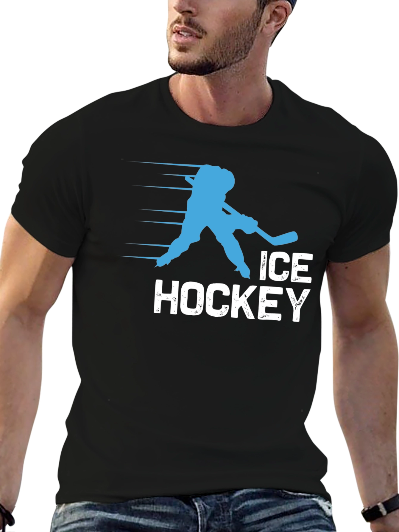 Ice Hockey Graphic Tee - Black Cotton T-Shirt