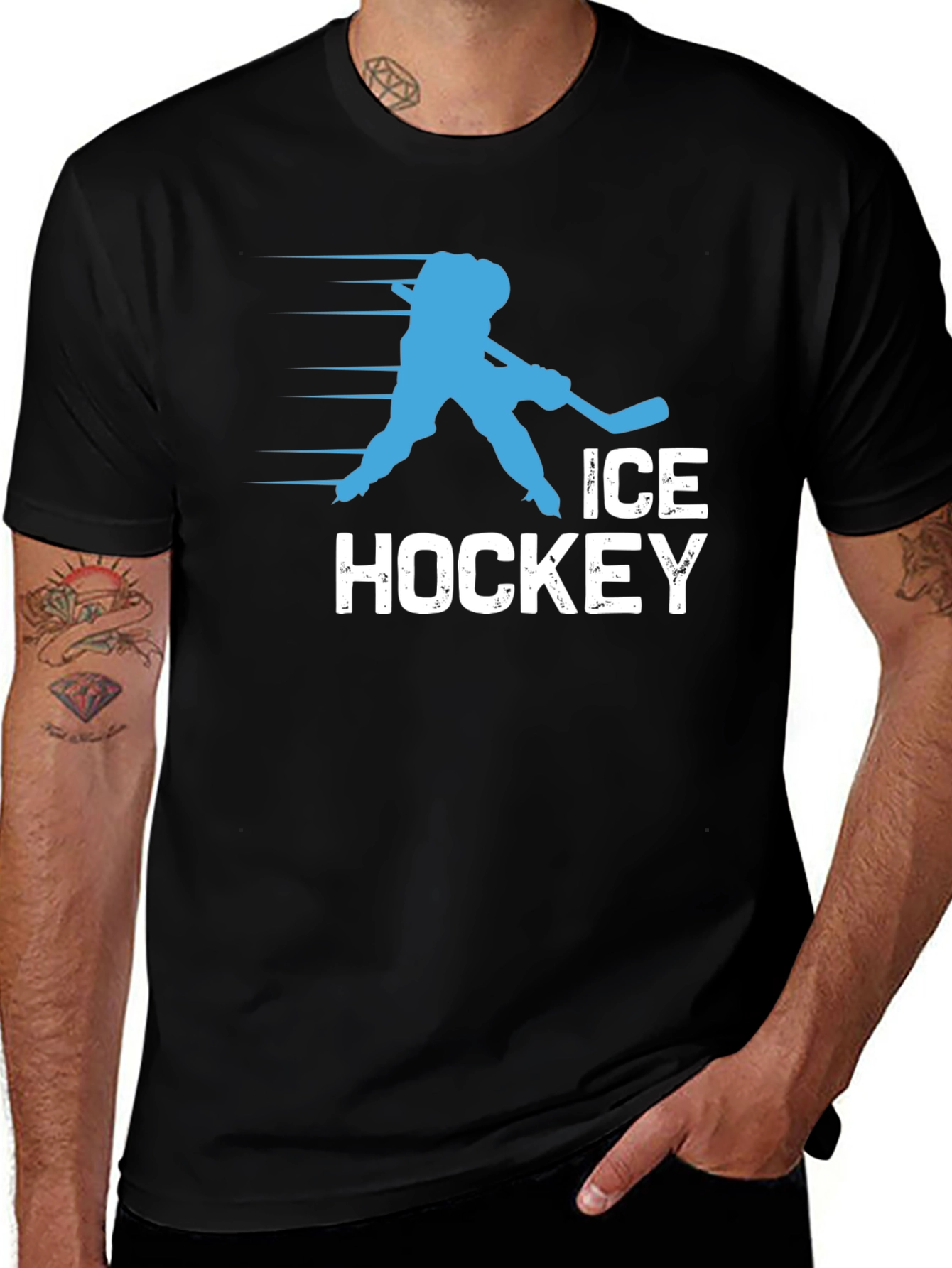 Ice Hockey Graphic Tee - Black Cotton T-Shirt