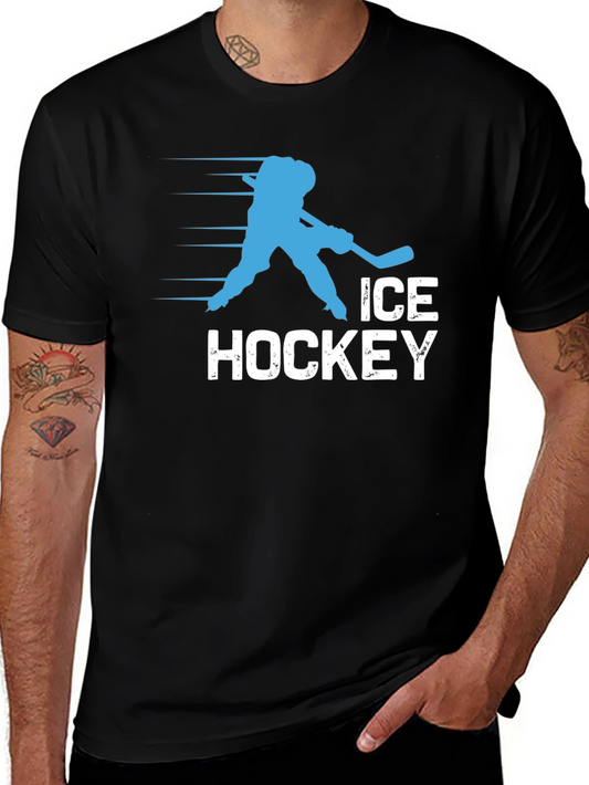 Ice Hockey Graphic Tee - Black Cotton T-Shirt