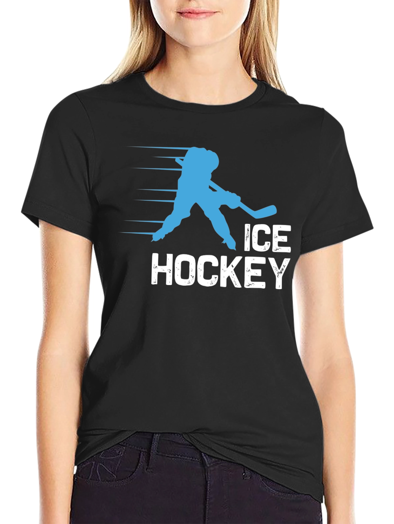 Ice Hockey Graphic Tee - Black Cotton T-Shirt