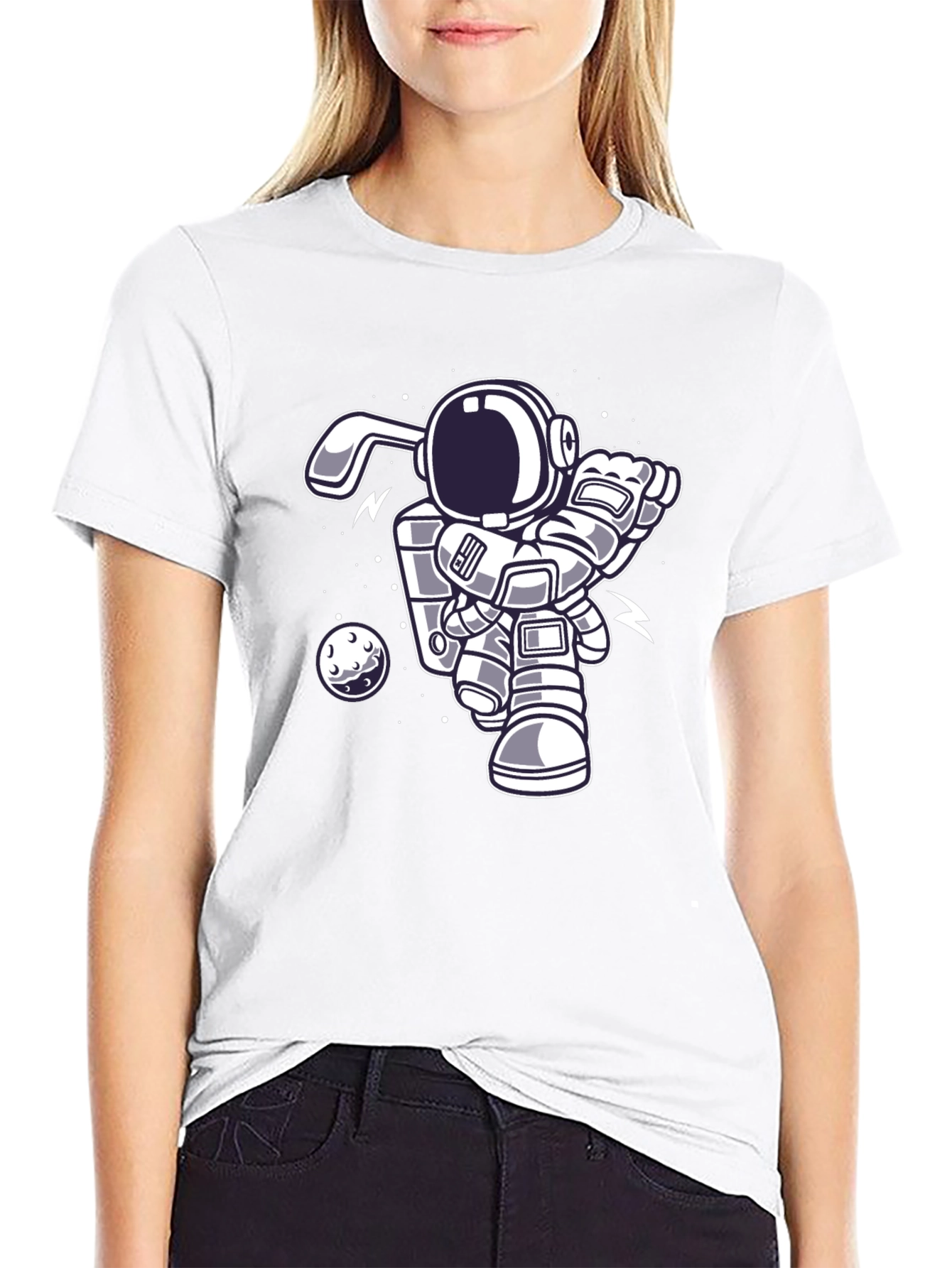 Astronaut Bunny Golfing Black Graphic Tee