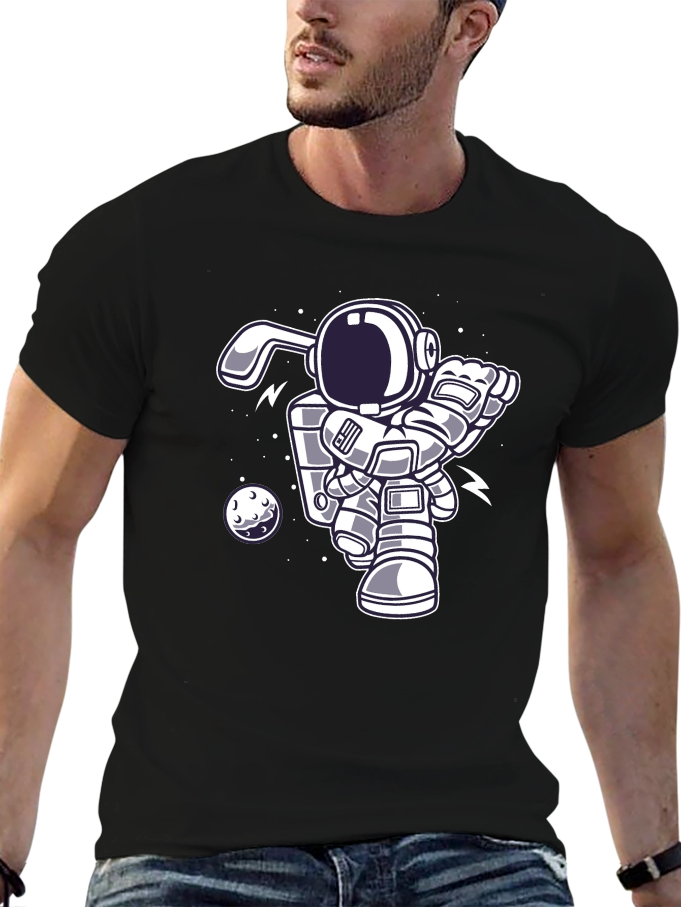 Astronaut Bunny Golfing Black Graphic Tee