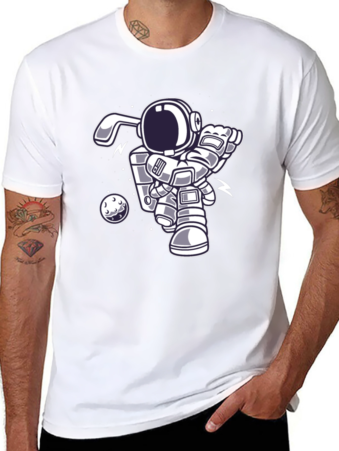 Astronaut Bunny Golfing Black Graphic Tee