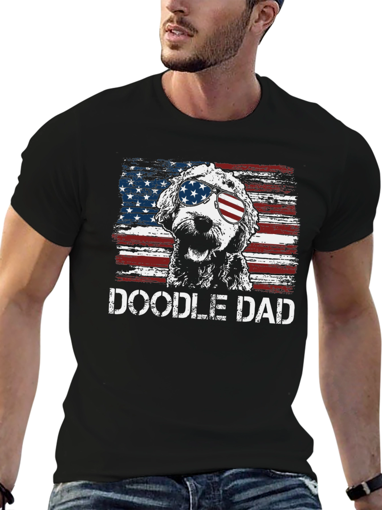 Doodle Dad American Flag Graphic T-Shirt